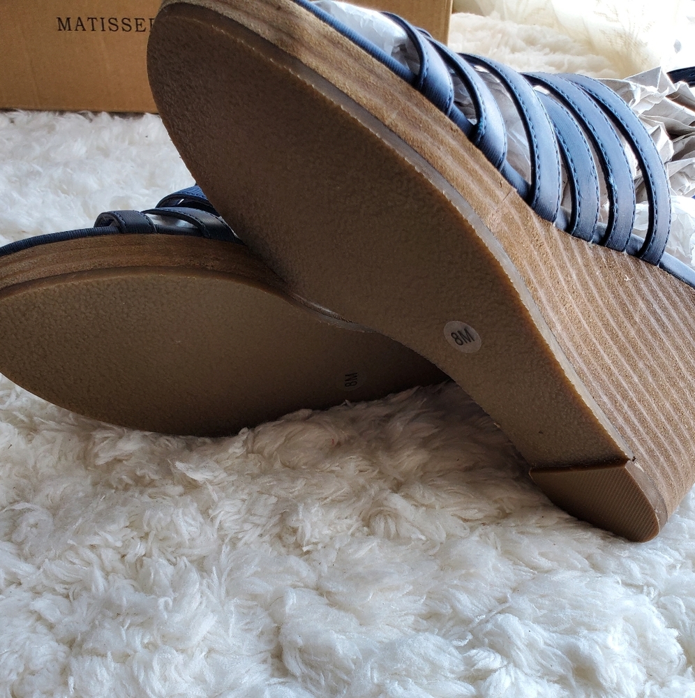 Anthropologie Navy Blue Strappy Leather Wedge Sandals - Picture 8 of 9